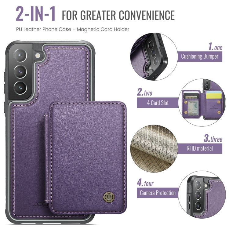 For Samsung Galaxy S21+ 5G JEEHOOD J05 Business Magnetic Style RFID Leather Phone Case(Purple)