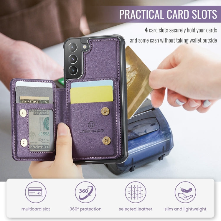 For Samsung Galaxy S21+ 5G JEEHOOD J05 Business Magnetic Style RFID Leather Phone Case(Purple)