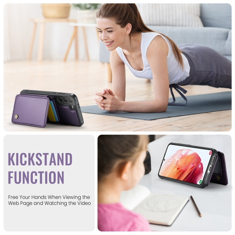 For Samsung Galaxy S21+ 5G JEEHOOD J05 Business Magnetic Style RFID Leather Phone Case(Purple)