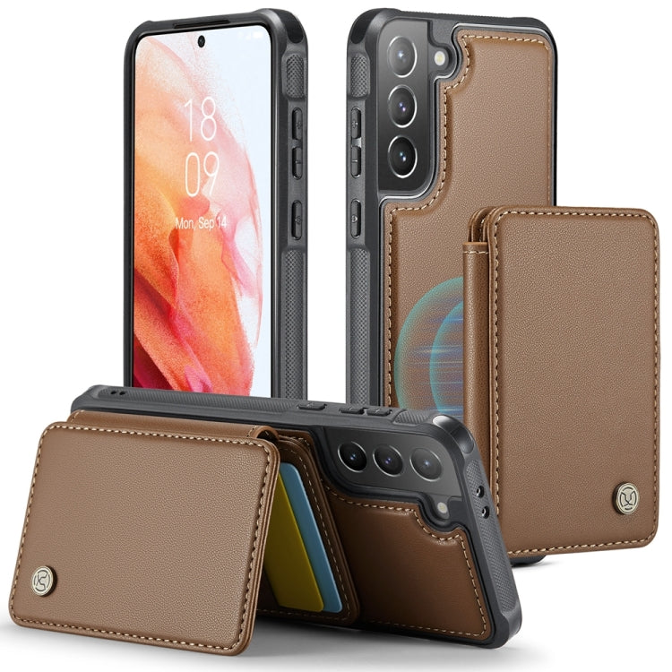 For Samsung Galaxy S21+ 5G JEEHOOD J05 Business Magnetic Style RFID Leather Phone Case(Brown)