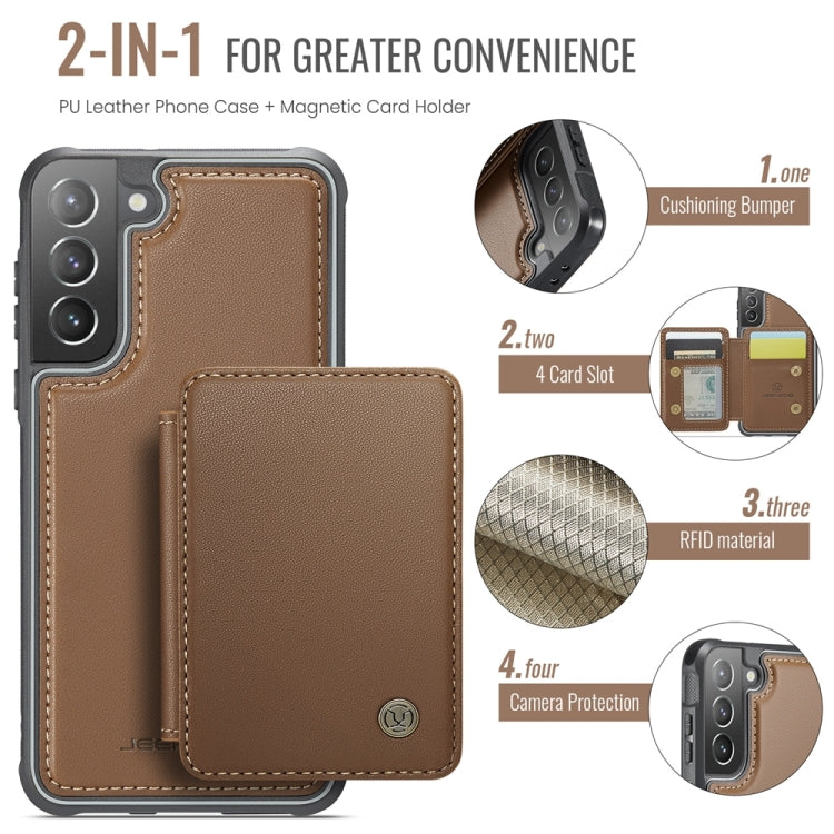 For Samsung Galaxy S21+ 5G JEEHOOD J05 Business Magnetic Style RFID Leather Phone Case(Brown)