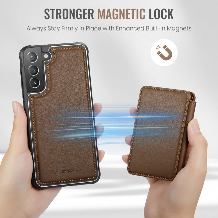 For Samsung Galaxy S21+ 5G JEEHOOD J05 Business Magnetic Style RFID Leather Phone Case(Brown)