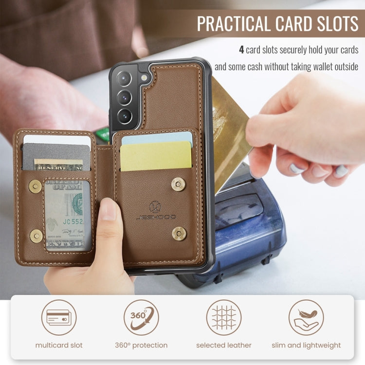 For Samsung Galaxy S21+ 5G JEEHOOD J05 Business Magnetic Style RFID Leather Phone Case(Brown)