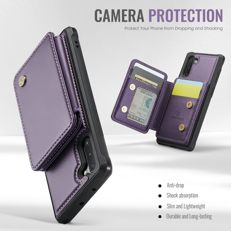 For Samsung Galaxy Note10 5G JEEHOOD J05 Business Magnetic Style RFID Leather Phone Case(Purple)