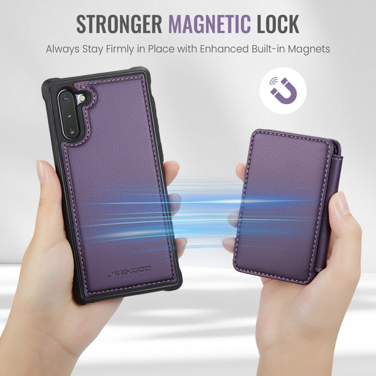 For Samsung Galaxy Note10 5G JEEHOOD J05 Business Magnetic Style RFID Leather Phone Case(Purple)