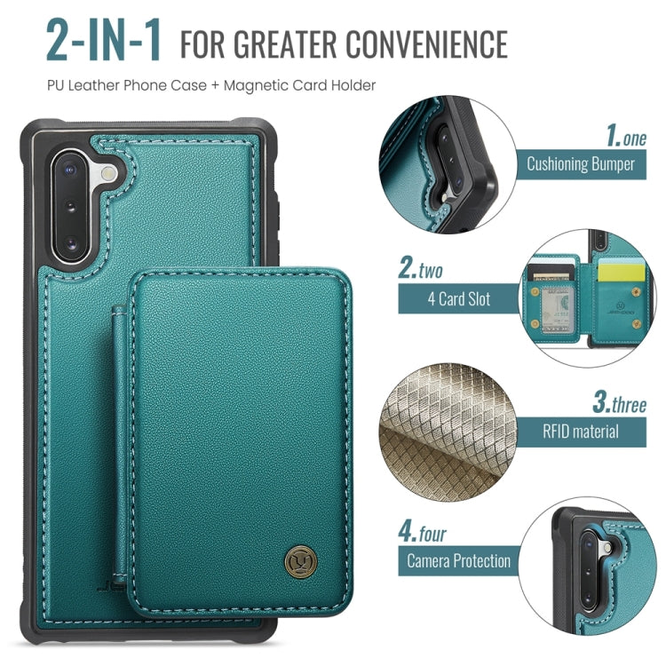 For Samsung Galaxy Note10 5G JEEHOOD J05 Business Magnetic Style RFID Leather Phone Case(Blue Green)