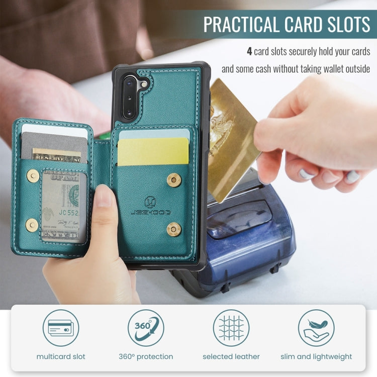 For Samsung Galaxy Note10 5G JEEHOOD J05 Business Magnetic Style RFID Leather Phone Case(Blue Green)
