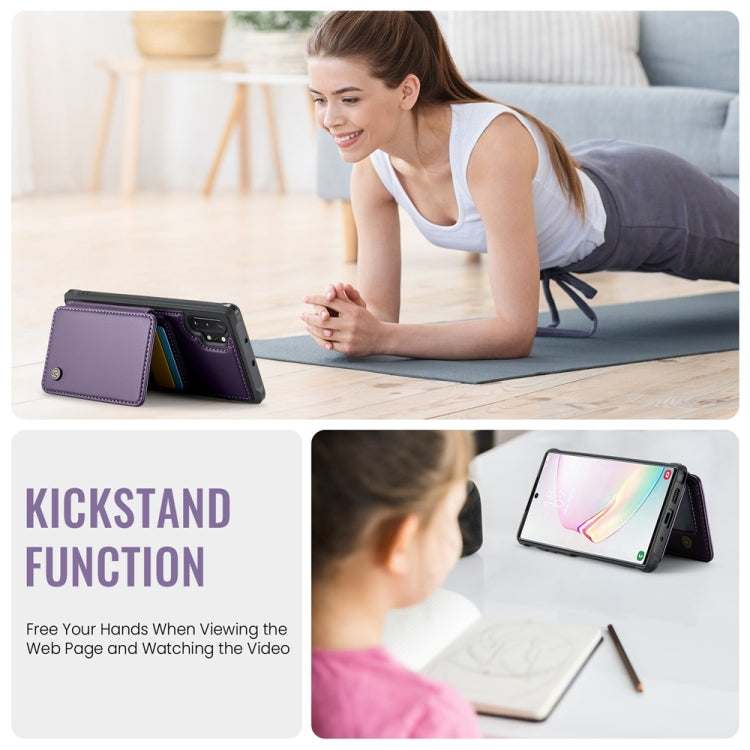 For Samsung Galaxy Note10+ 5G JEEHOOD J05 Business Magnetic Style RFID Leather Phone Case(Purple)