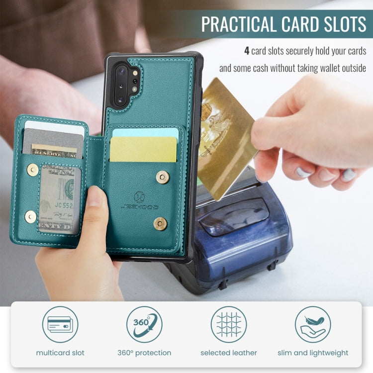 For Samsung Galaxy Note10+ 5G JEEHOOD J05 Business Magnetic Style RFID Leather Phone Case(Blue Green)