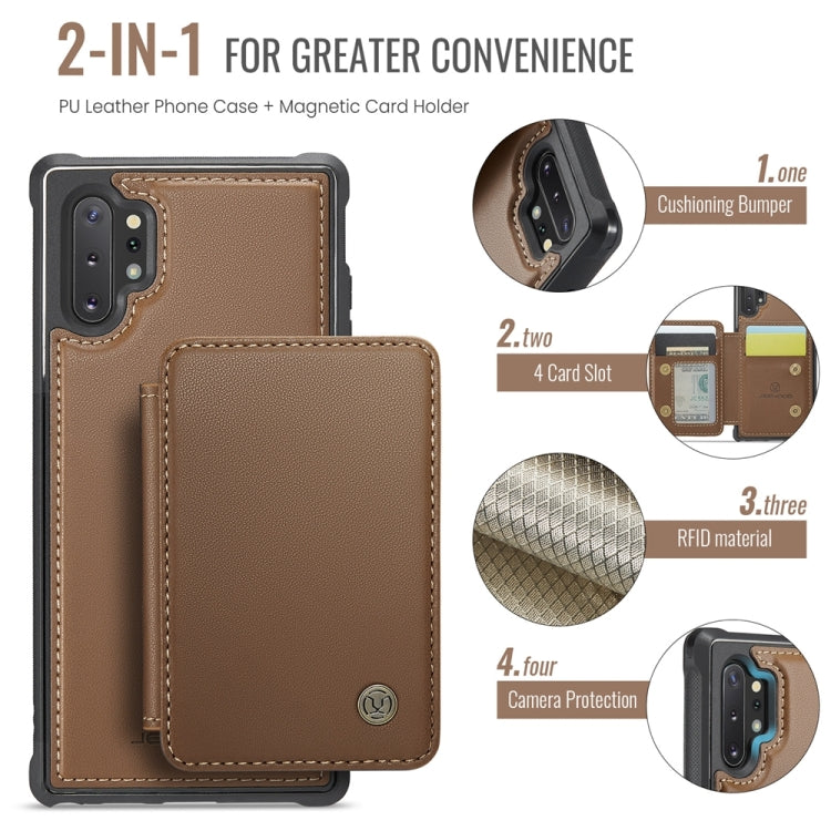 For Samsung Galaxy Note10+ 5G JEEHOOD J05 Business Magnetic Style RFID Leather Phone Case(Brown)