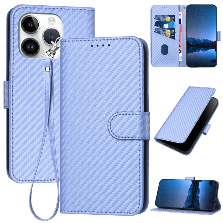 YX0070 Carbon Fiber Buckle Leather Phone Case with Lanyard, For iPhone 15 Pro Max, For iPhone 15 Pro, For iPhone 15 Plus