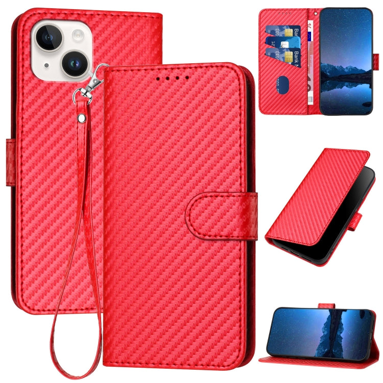 YX0070 Carbon Fiber Buckle Leather Phone Case with Lanyard, For iPhone 15, For iPhone 14 Plus, For iPhone 14