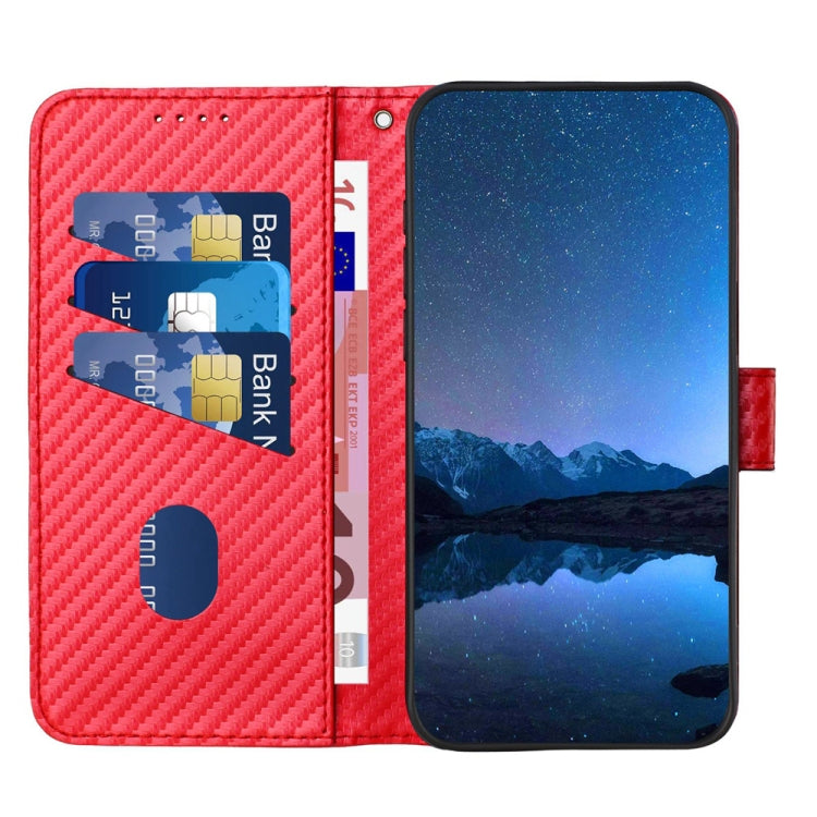 YX0070 Carbon Fiber Buckle Leather Phone Case with Lanyard, For iPhone 14 Pro, For iPhone 14 Pro Max, For iPhone SE 2022 / SE 2020 / 8 / 7