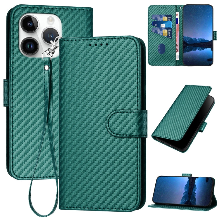 YX0070 Carbon Fiber Buckle Leather Phone Case with Lanyard, For iPhone 13 Pro Max, For iPhone 13 Pro, For iPhone 13