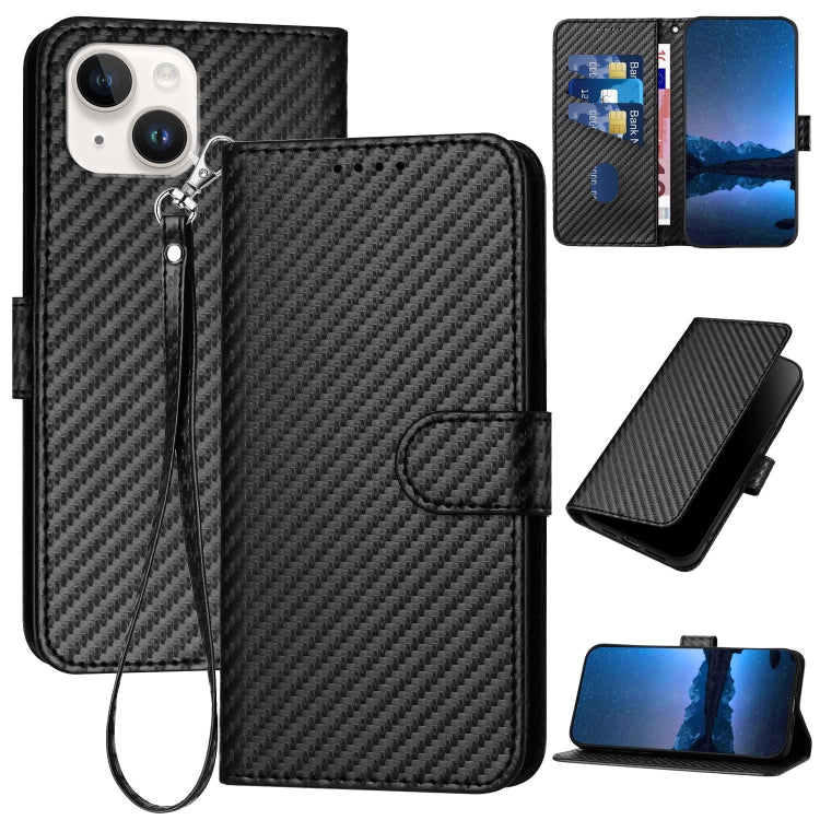 YX0070 Carbon Fiber Buckle Leather Phone Case with Lanyard, For iPhone 13 Pro Max, For iPhone 13 Pro, For iPhone 13