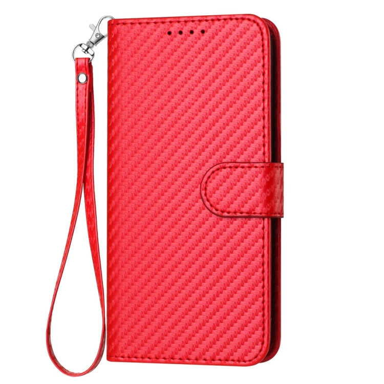 YX0070 Carbon Fiber Buckle Leather Phone Case with Lanyard, For iPhone 16 Pro, For iPhone 16 Plus, For iPhone 16