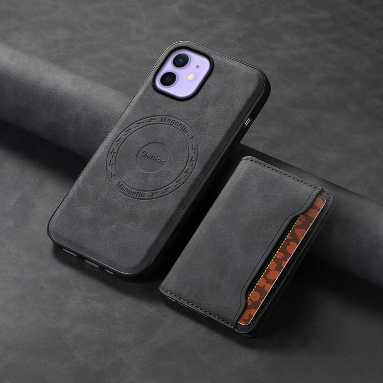 For iPhone 12 Denior D13 Retro Texture Leather MagSafe Card Bag Phone Case(Black)