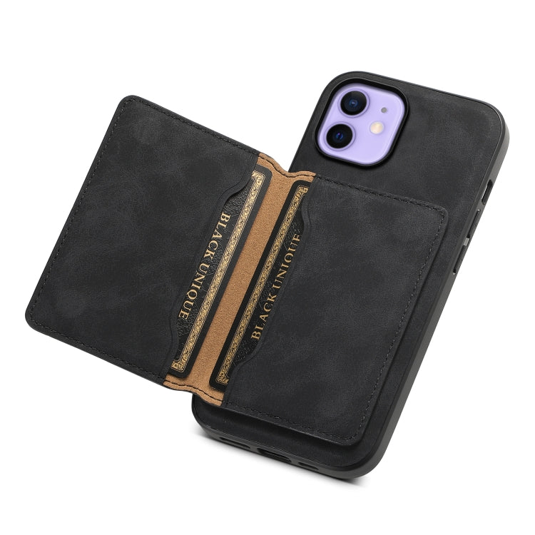 For iPhone 12 Denior D13 Retro Texture Leather MagSafe Card Bag Phone Case(Black)