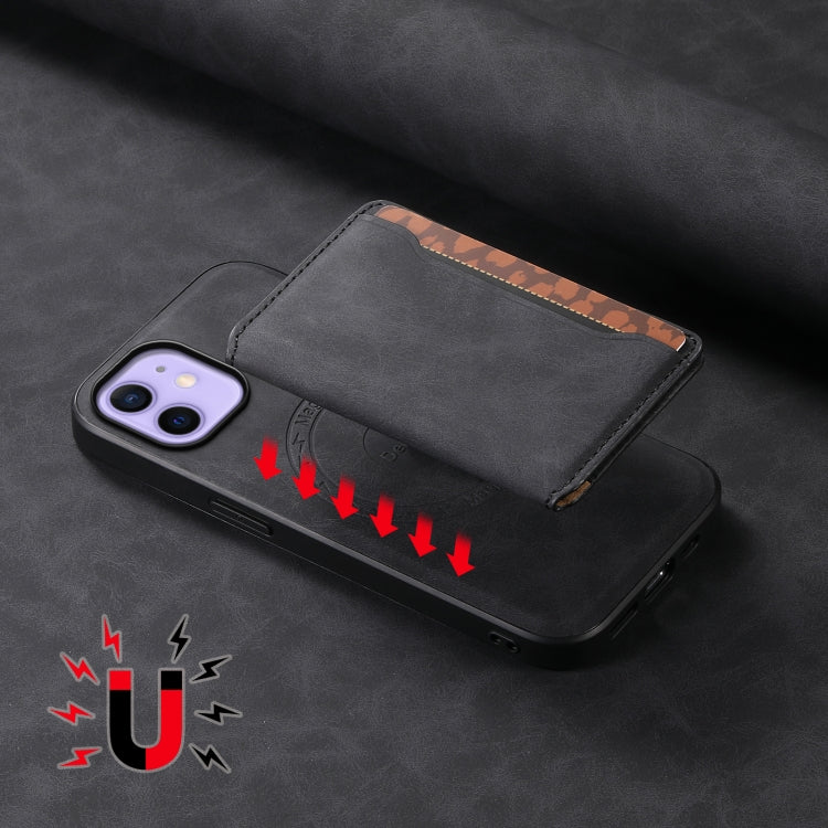 For iPhone 12 Denior D13 Retro Texture Leather MagSafe Card Bag Phone Case(Black)