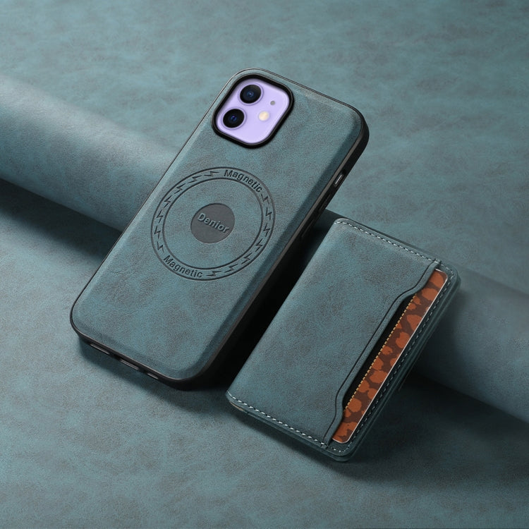 For iPhone 12 Denior D13 Retro Texture Leather MagSafe Card Bag Phone Case(Blue)