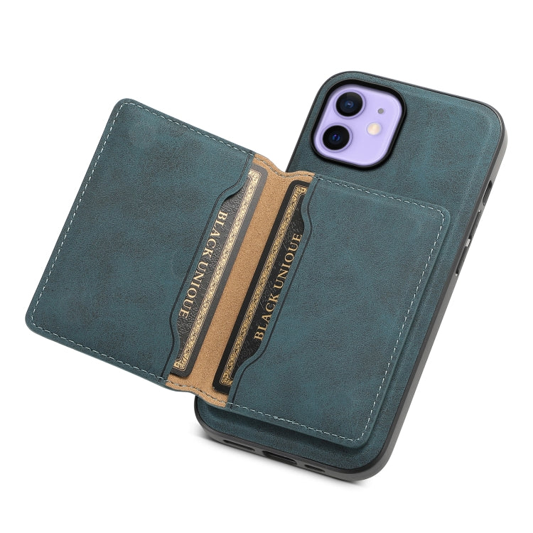 For iPhone 12 Denior D13 Retro Texture Leather MagSafe Card Bag Phone Case(Blue)