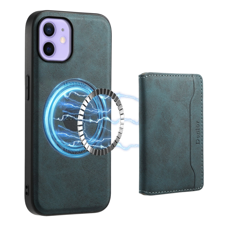 For iPhone 12 Denior D13 Retro Texture Leather MagSafe Card Bag Phone Case(Blue)