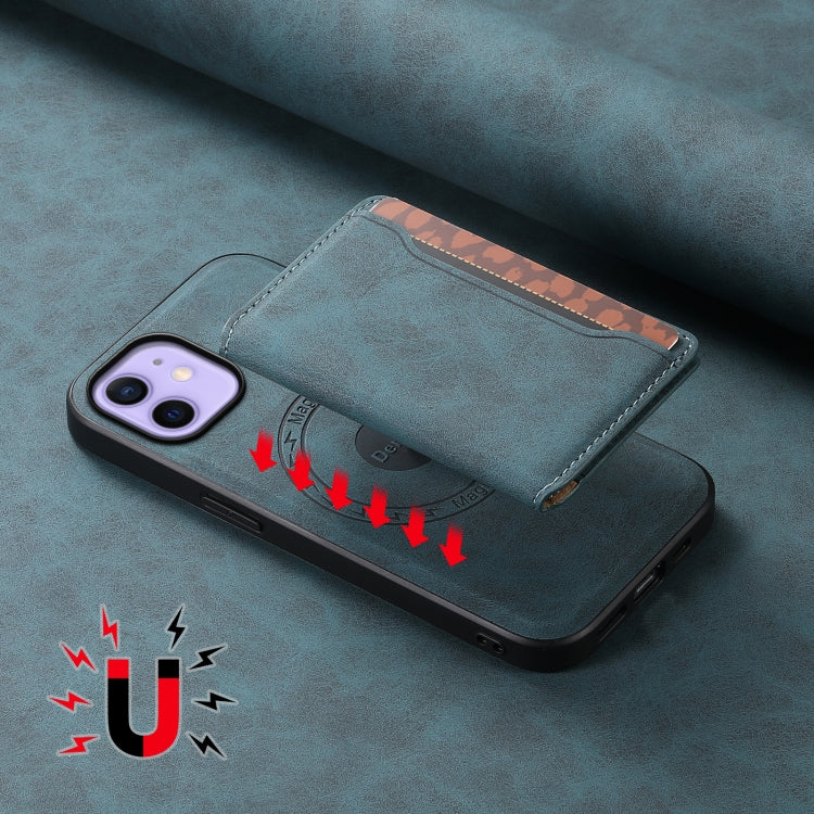 For iPhone 12 Denior D13 Retro Texture Leather MagSafe Card Bag Phone Case(Blue)