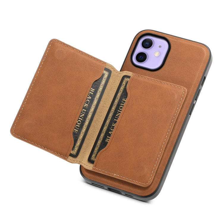 For iPhone 12 Denior D13 Retro Texture Leather MagSafe Card Bag Phone Case(Brown)