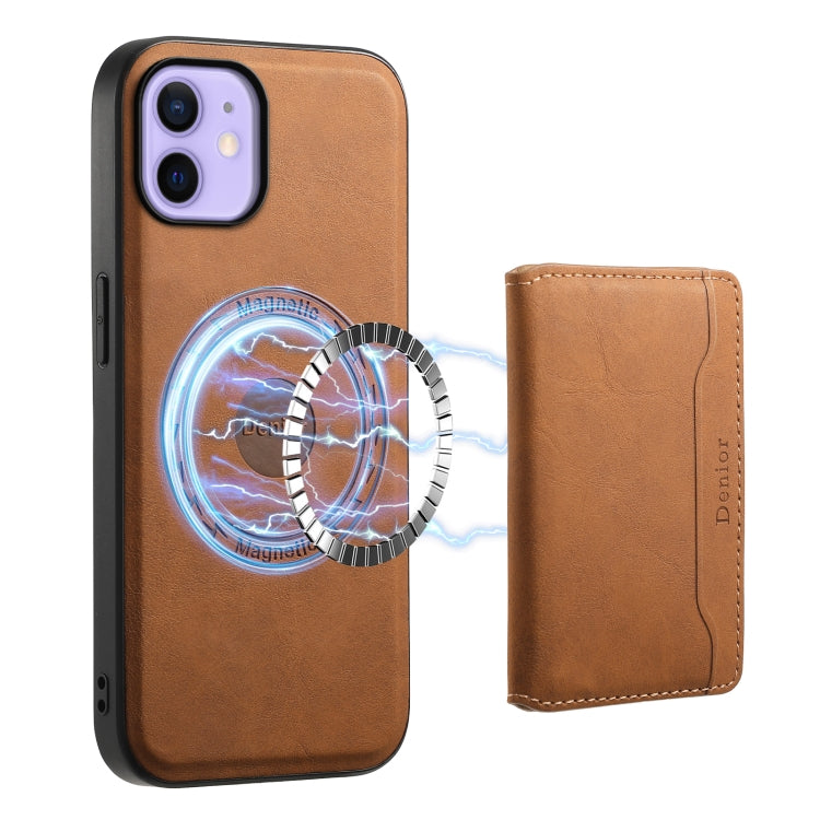 For iPhone 12 Denior D13 Retro Texture Leather MagSafe Card Bag Phone Case(Brown)