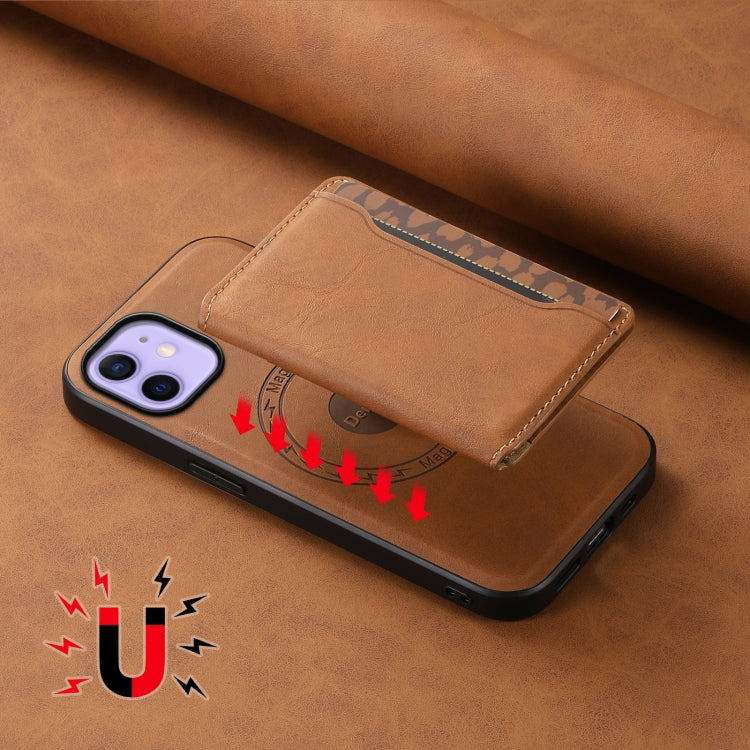 For iPhone 12 Denior D13 Retro Texture Leather MagSafe Card Bag Phone Case(Brown)