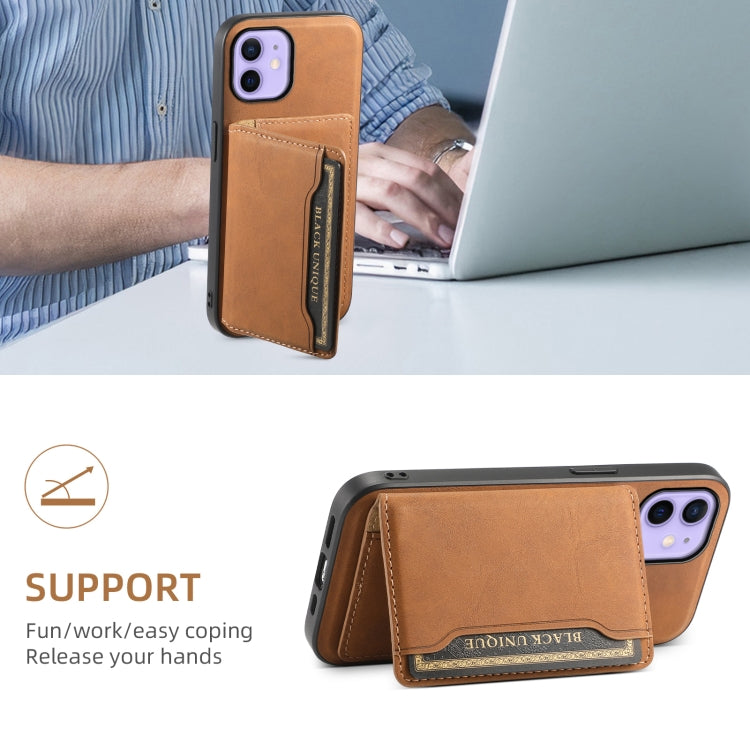 For iPhone 12 Denior D13 Retro Texture Leather MagSafe Card Bag Phone Case(Brown)