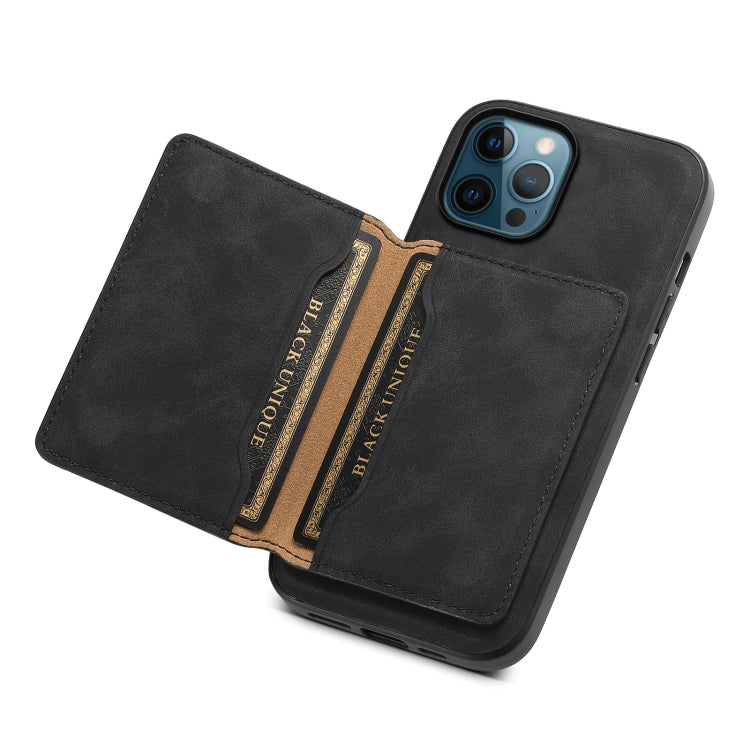 For iPhone 12 Pro Max Denior D13 Retro Texture Leather MagSafe Card Bag Phone Case(Black)