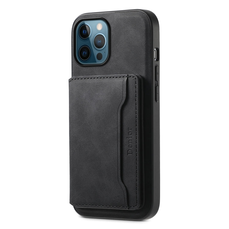 For iPhone 12 Pro Denior D13 Retro Texture Leather MagSafe Card Bag Phone Case(Black)