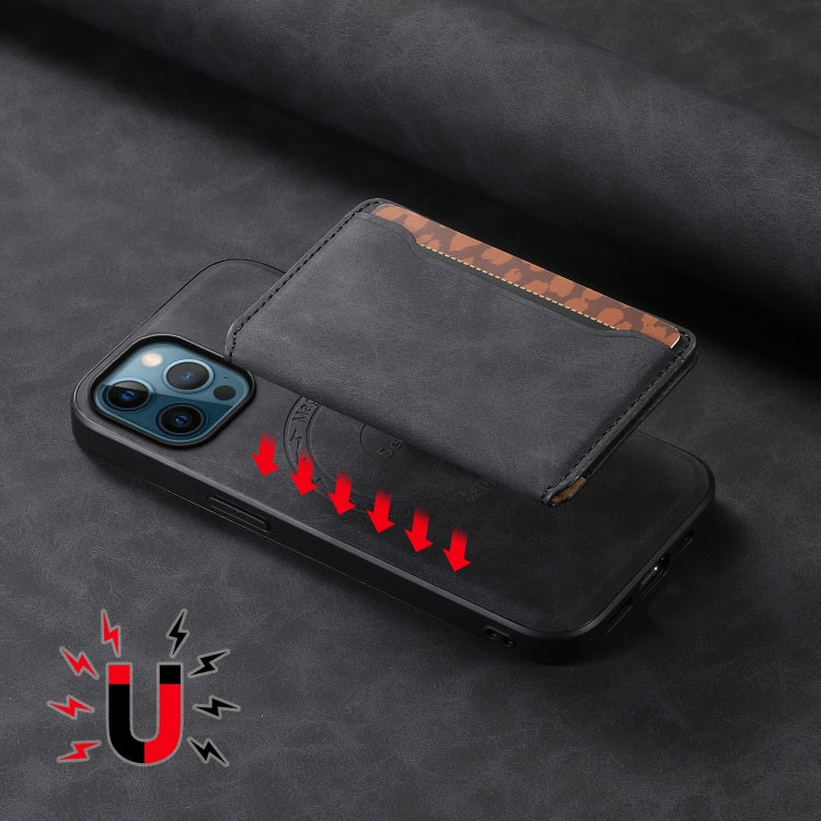 For iPhone 12 Pro Denior D13 Retro Texture Leather MagSafe Card Bag Phone Case(Black)