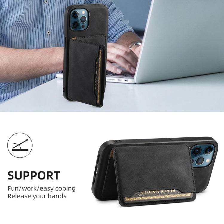 For iPhone 12 Pro Denior D13 Retro Texture Leather MagSafe Card Bag Phone Case(Black)