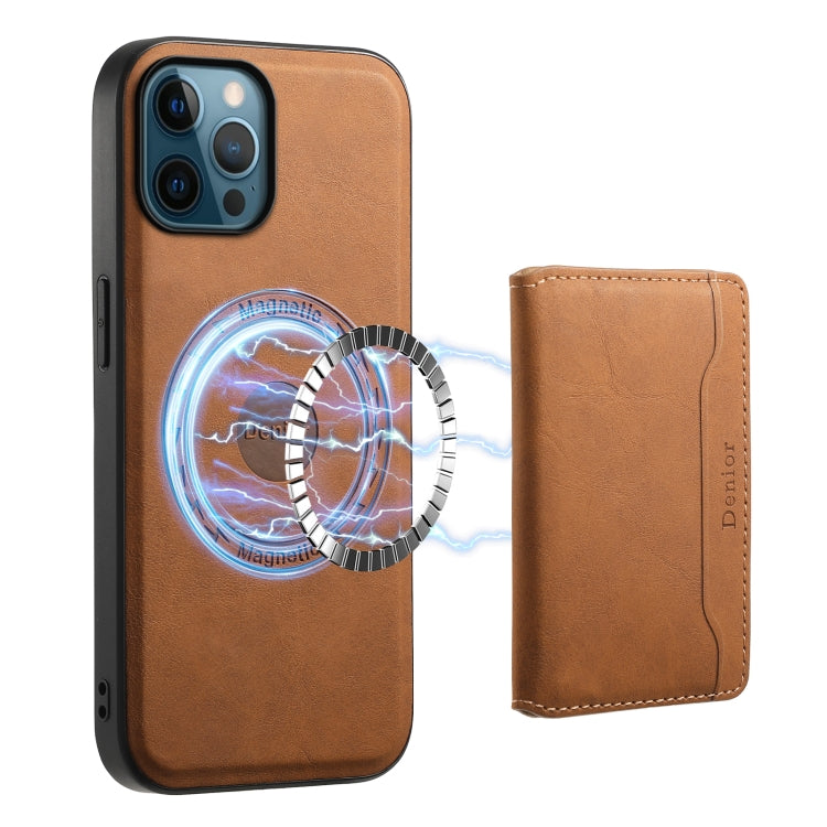 For iPhone 12 Pro Denior D13 Retro Texture Leather MagSafe Card Bag Phone Case(Brown)