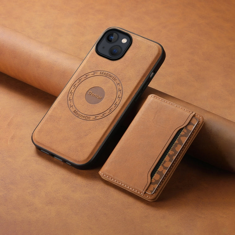 For iPhone 13 / 14 Denior D13 Retro Texture Leather MagSafe Card Bag Phone Case(Brown)