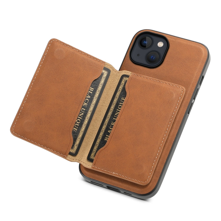 For iPhone 13 / 14 Denior D13 Retro Texture Leather MagSafe Card Bag Phone Case(Brown)