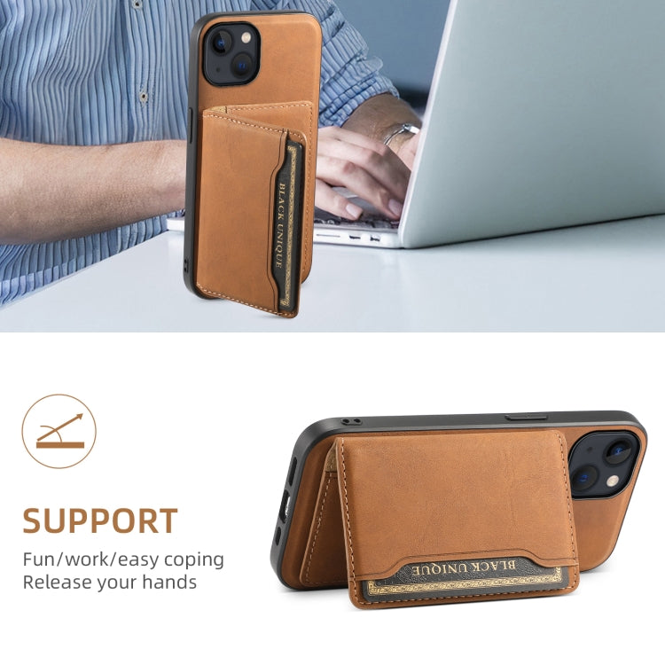 For iPhone 13 / 14 Denior D13 Retro Texture Leather MagSafe Card Bag Phone Case(Brown)