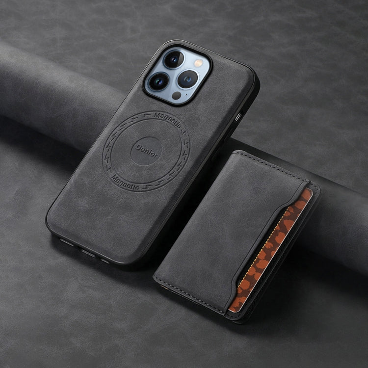 For iPhone 13 Pro Denior D13 Retro Texture Leather MagSafe Card Bag Phone Case(Black)
