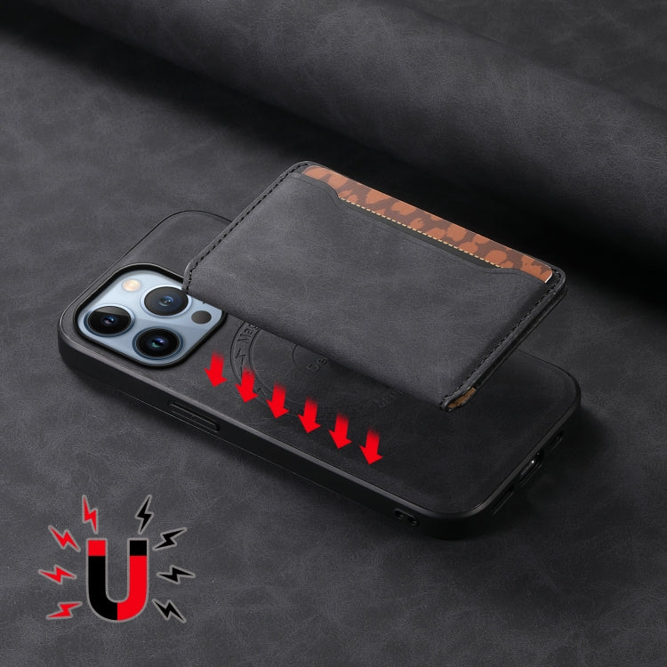 For iPhone 13 Pro Denior D13 Retro Texture Leather MagSafe Card Bag Phone Case(Black)