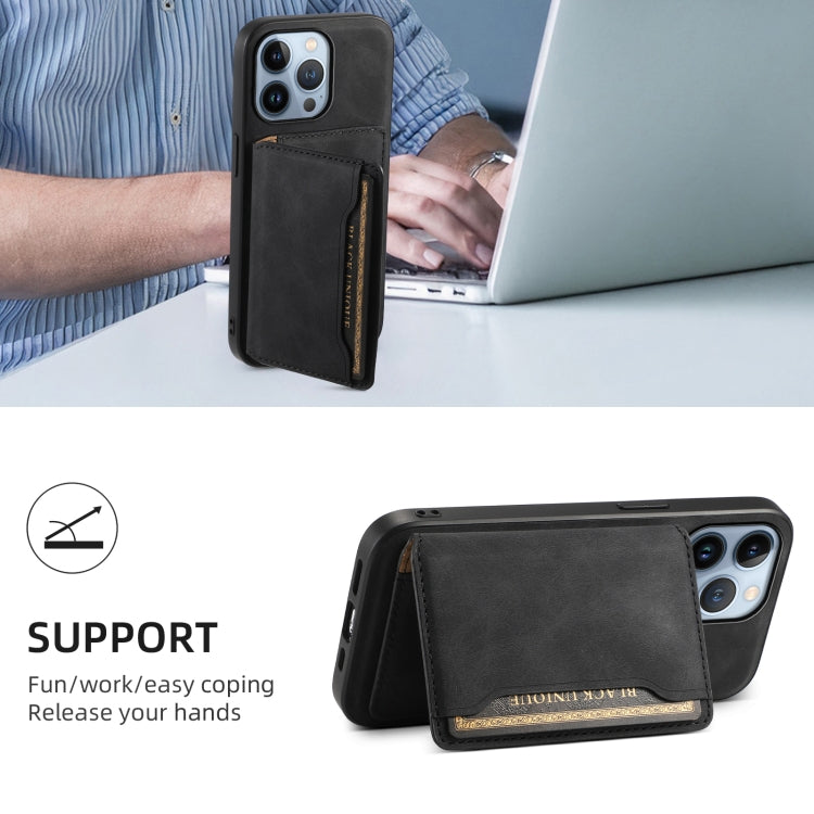 For iPhone 13 Pro Denior D13 Retro Texture Leather MagSafe Card Bag Phone Case(Black)