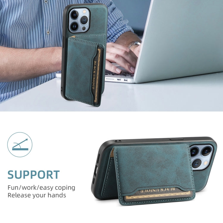 For iPhone 13 Pro Denior D13 Retro Texture Leather MagSafe Card Bag Phone Case(Blue)