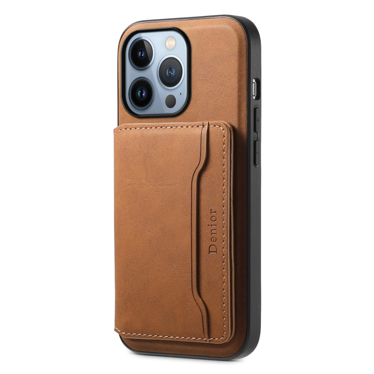 For iPhone 13 Pro Denior D13 Retro Texture Leather MagSafe Card Bag Phone Case(Brown)