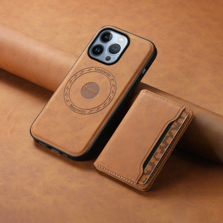 For iPhone 13 Pro Denior D13 Retro Texture Leather MagSafe Card Bag Phone Case(Brown)