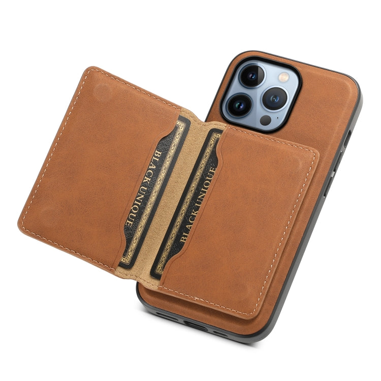 For iPhone 13 Pro Denior D13 Retro Texture Leather MagSafe Card Bag Phone Case(Brown)
