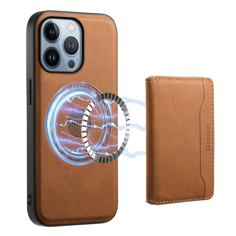 For iPhone 13 Pro Denior D13 Retro Texture Leather MagSafe Card Bag Phone Case(Brown)
