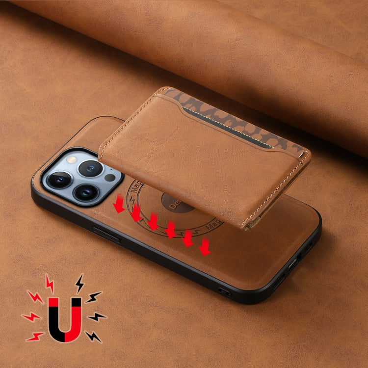 For iPhone 13 Pro Denior D13 Retro Texture Leather MagSafe Card Bag Phone Case(Brown)