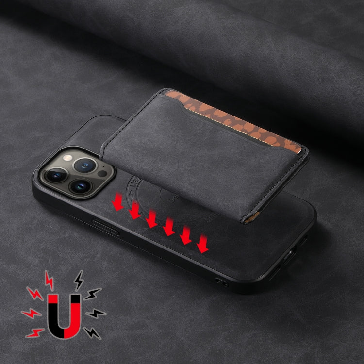 For iPhone 13 Pro Max Denior D13 Retro Texture Leather MagSafe Card Bag Phone Case(Black)