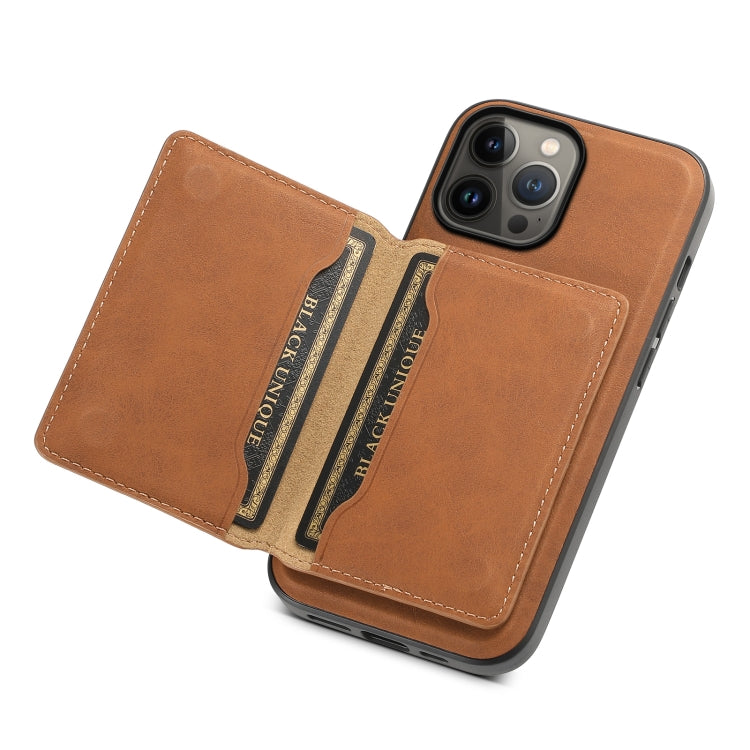 For iPhone 13 Pro Max Denior D13 Retro Texture Leather MagSafe Card Bag Phone Case(Brown)
